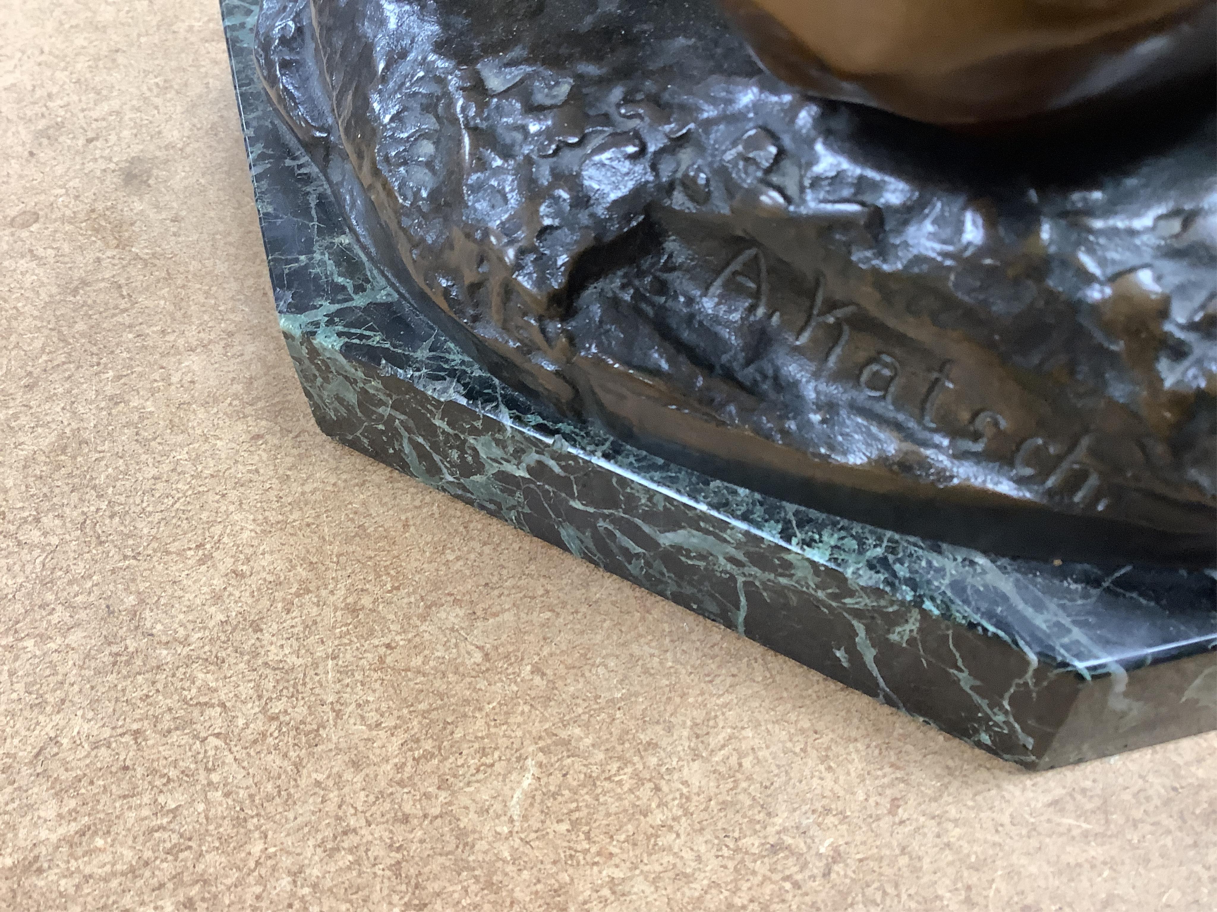 After Arnold Katsch (German, b.1861), an Art Nouveau bronze figure of Psyche, with foundry mark to reverse ‘Gladenbeks Bronceciesserei’, on serpentine marble base, missing butterfly from hand, 34cm